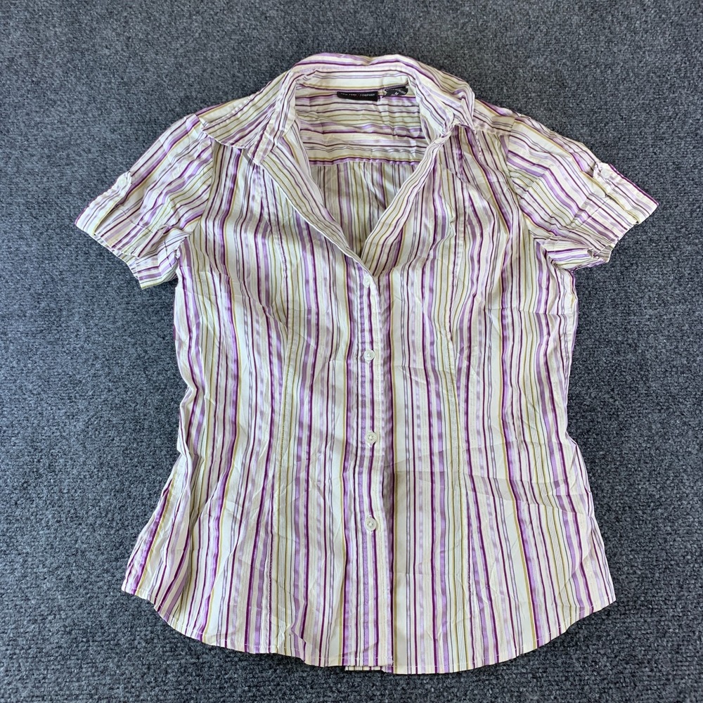 New York & Company Shirt Womens Medium Multicolor Striped Stretch Button Up